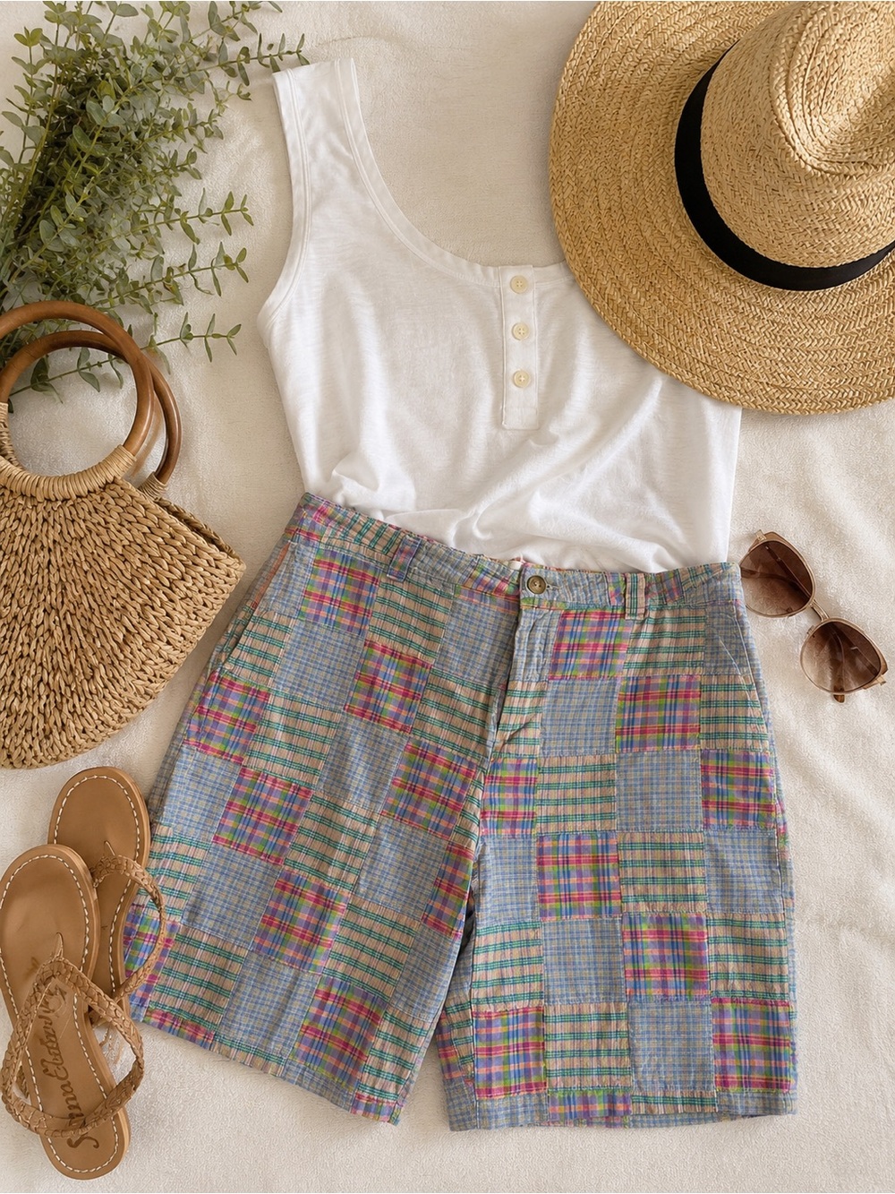 Weatherproof Multi-Color Plaid Cotton Patchwork Bermuda Shorts